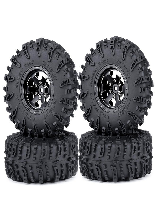 WEFEINO 4PCS 1.3" Aluminium Wheels Rims Hub & 70mm Soft Rubber Tires Upgrade Parts for 1/24 Axial SCX24 1/18 Tra-xxas TRX4-M RC Crawler Car (Black) - Image 2